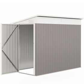 4' x 7.7' Lean to Garden Storage Shed, Outdoor Metal Tool House with Lockable Door Vents for Backyard Patio Lawn, Light Gray