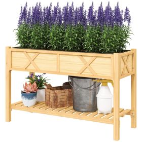 Raised Garden Bed, 47 x 22 x 31.5in Elevated Wood Planter Box with Storage Shelf, Drainage Holes and Liner, Natural