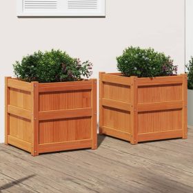 Garden Planter Set of 2 Wax Brown Solid Pine Wood