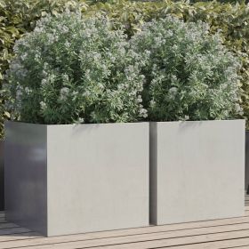 Planter Set of 2 Silver Stainless Steel Large Decorative Inlays
