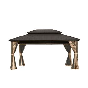 12' X 16' Hardtop Gazebo, Aluminum Metal Gazebo with Galvanized Steel Double Roof Canopy, Curtain and Netting, Permanent Gazebo Pavilion for Part