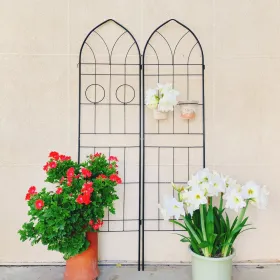 2 Pack Metal Garden Trellis 78.7" X 19.7" Rustproof Trellis For Climbing Plants Outdoor Flower Support Black (Option: Black)