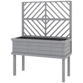 Elevated Wood Planter with Trellis for Climbing Plants, Raised Garden Bed with Legs and Drainage Holes, Gray (Option: Gray-1140x420x230 mm)