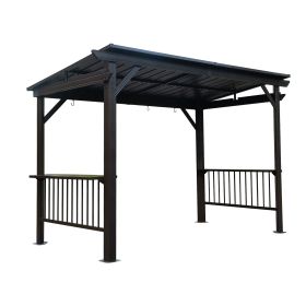 6.5x12FT Hardtop Grill Gazebo, Outdoor BBQ Gazebo with 2 Side Shelves and Sloping Galvanized Steel Roof (Color: as Pic)