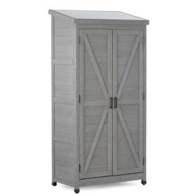 Outdoor Storage Cabinet and Metal Top,Garden Storage Shed,Outdoor 68 Inches Wood Tall Shed for Yard and Patio (Color: as picture)